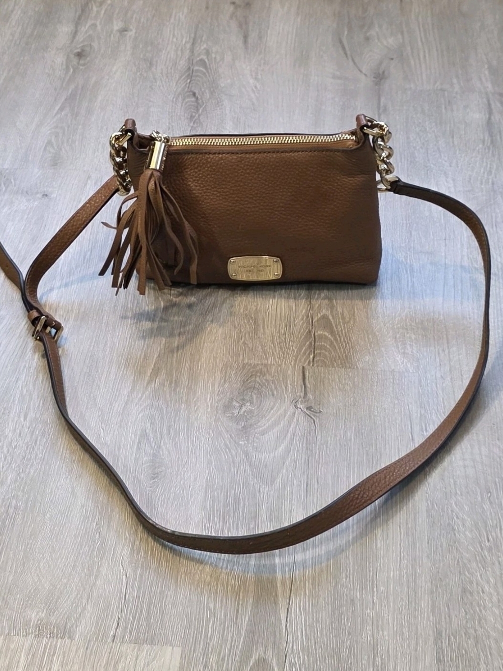 Michael Kors Leather Crossbody Bag Satchel Shoulder Bag Small Tan Brown